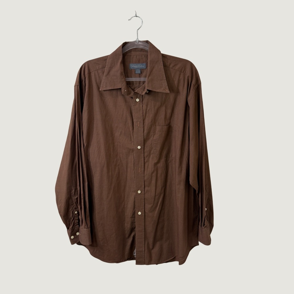 Brooks Brothers 100% Cotton Button Down Shirt Brown Micro Check XL Preppy Italy